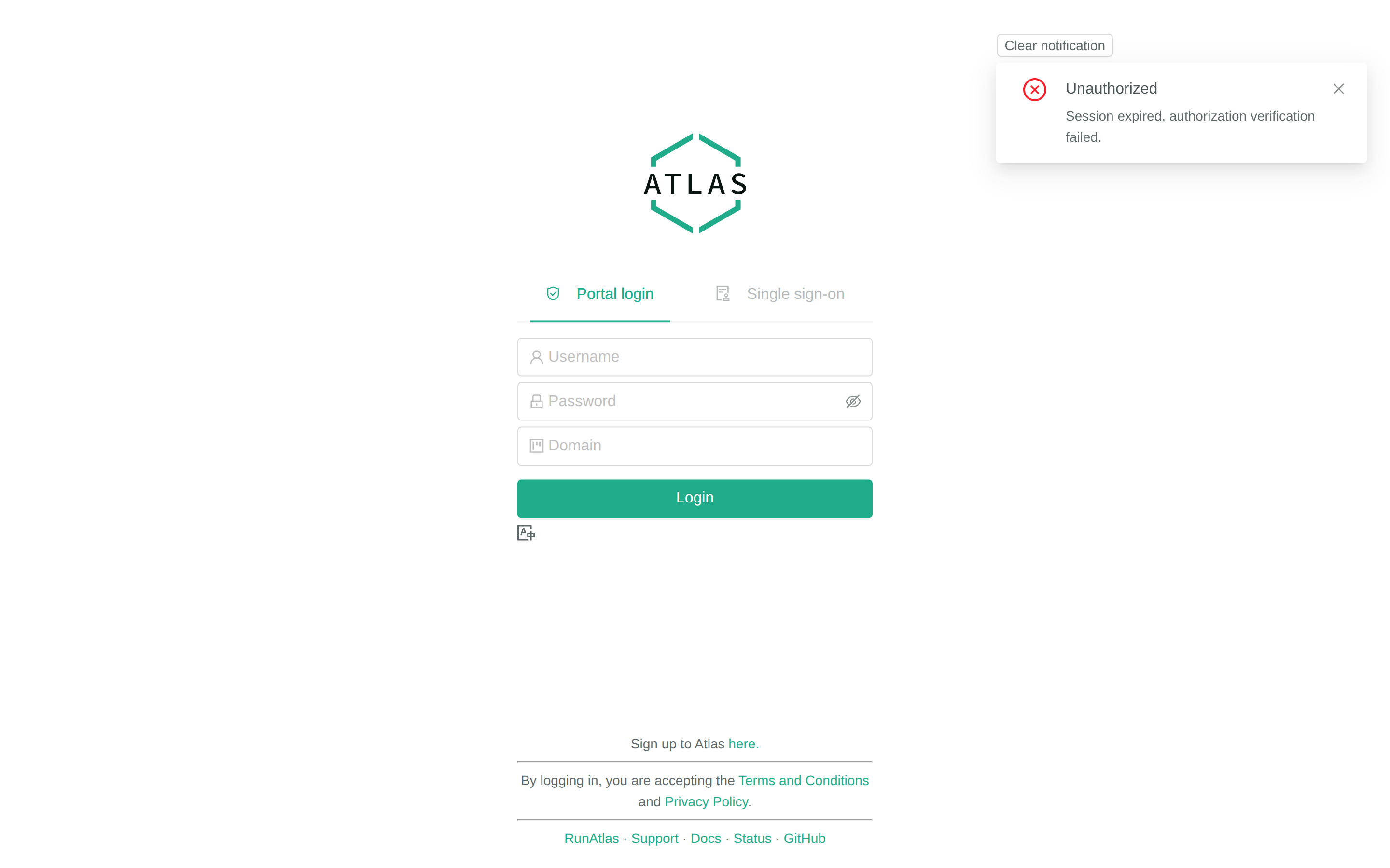 Atlas console login